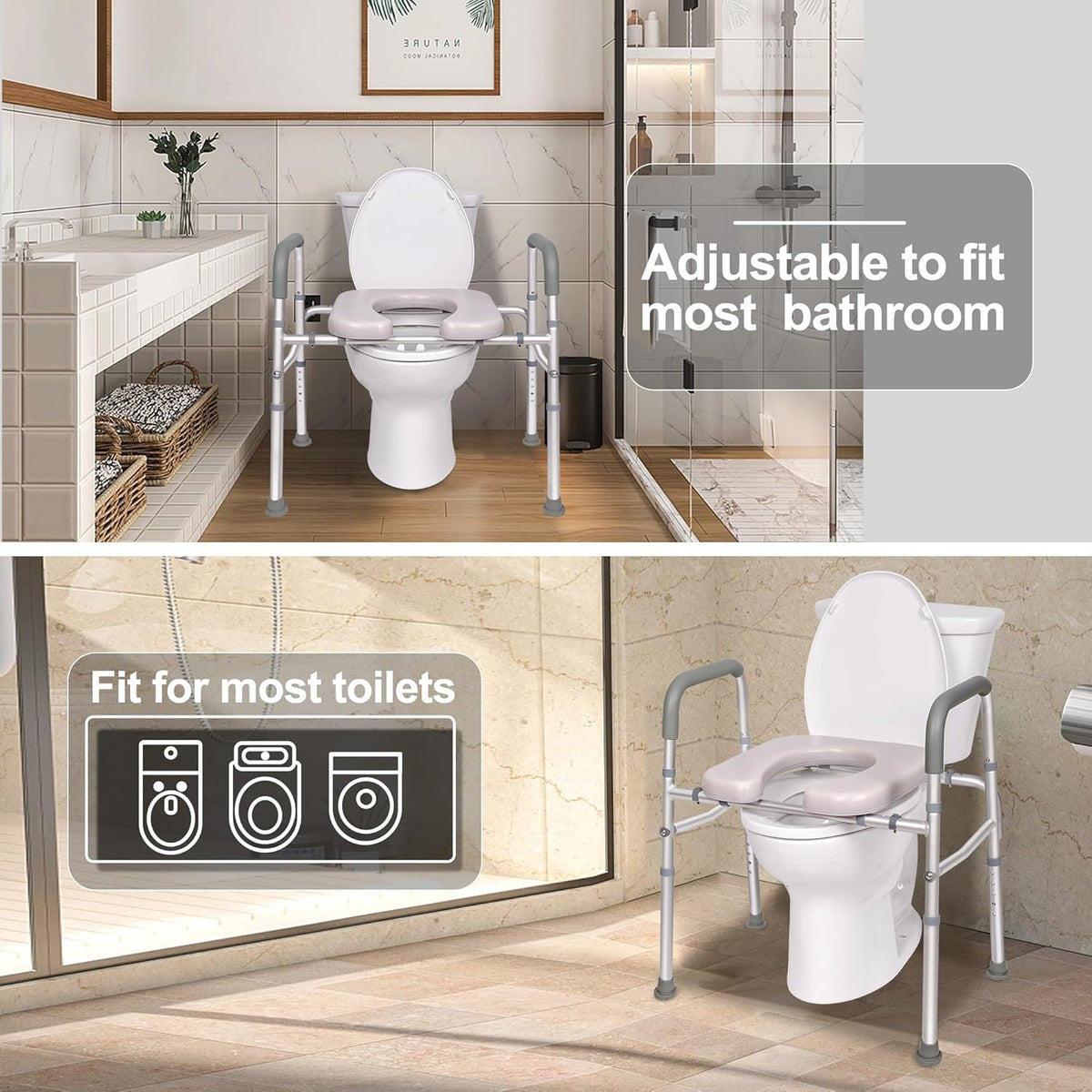 Raised Toilet Seat with Handles, Width Adjustable, 400 lbs O606496