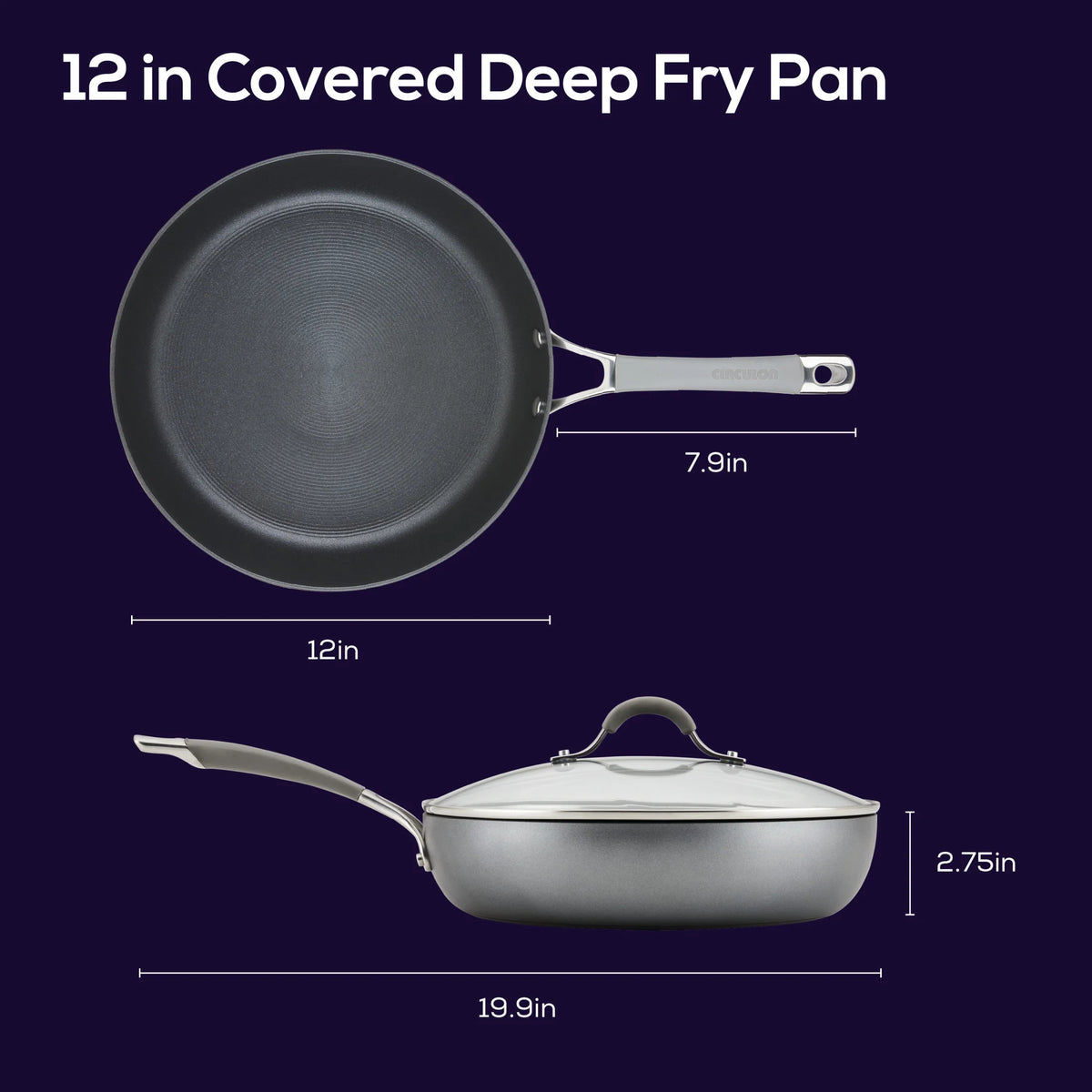 12 inch Hard-Anodized Nonstick Deep Frying Pan with Lid, Gray Q854650