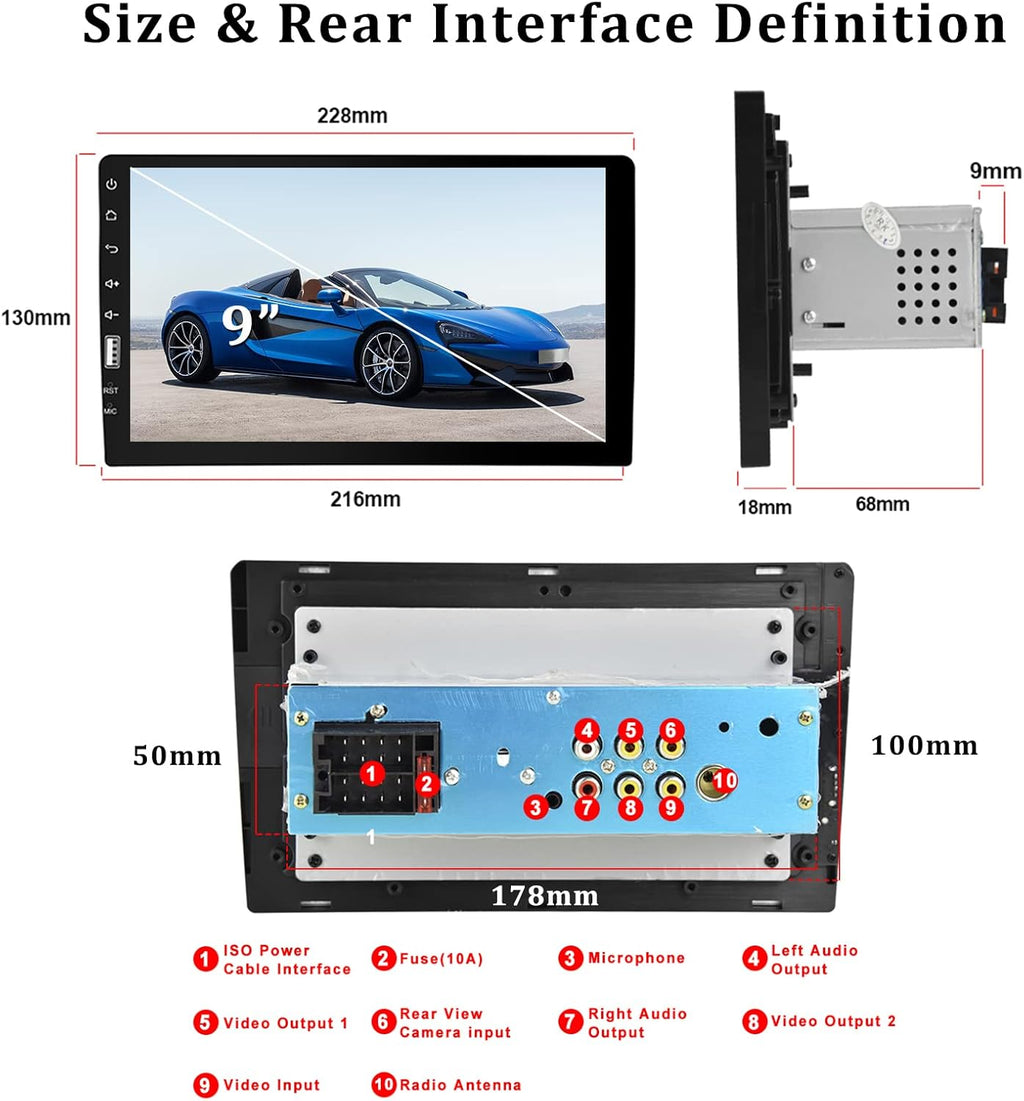 Single Din Car Stereo with Carplay and Android Auto, 9 Inch Touchscreen MP5 Player with Bluetooth J7021