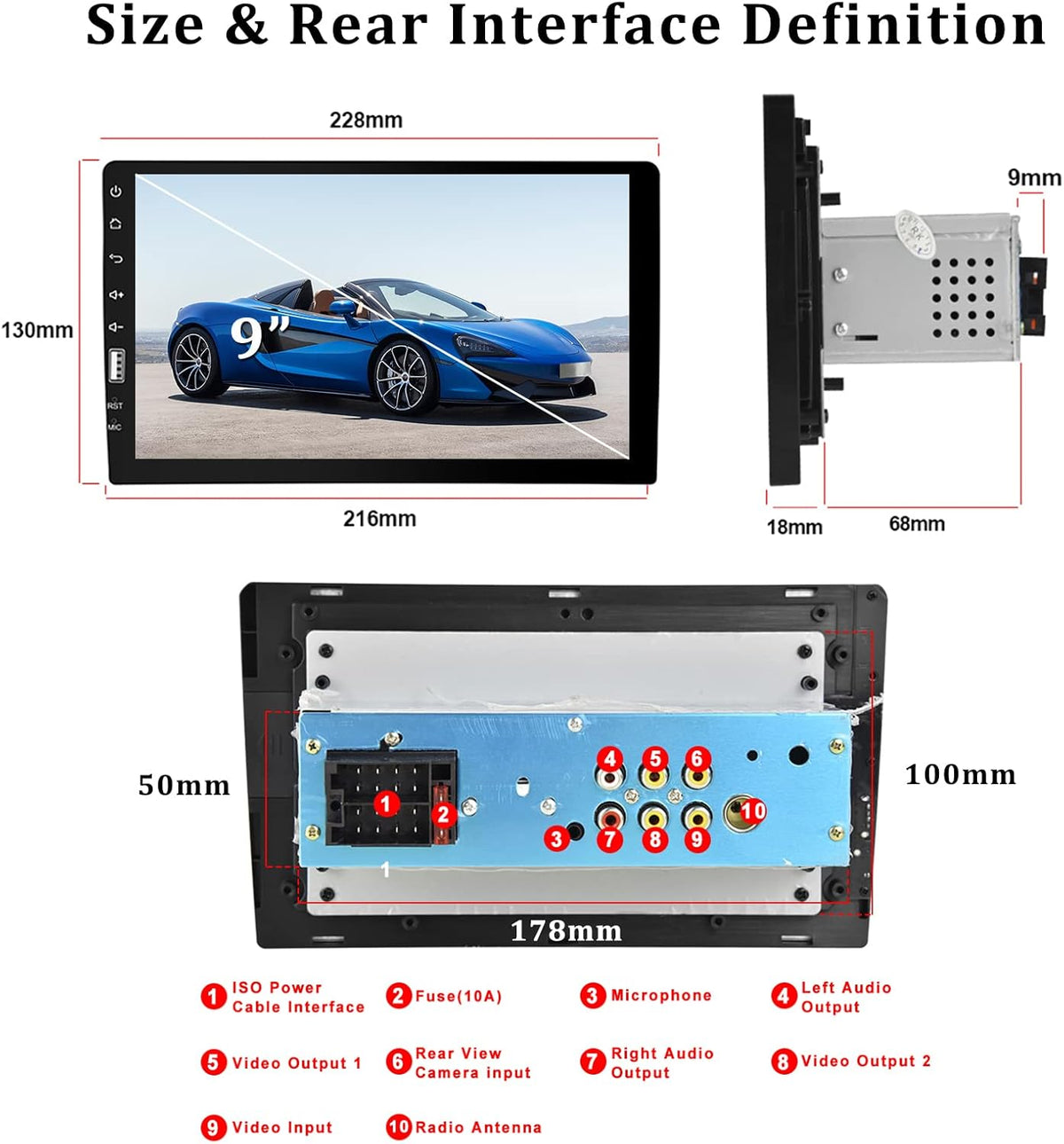 Single Din Car Stereo with Carplay and Android Auto, 9 Inch Touchscreen MP5 Player with Bluetooth J7021