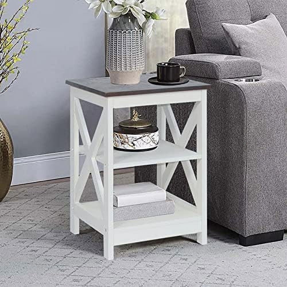 Modern Farmhouse Wood End Table with 3-Tier Vintage White Y205