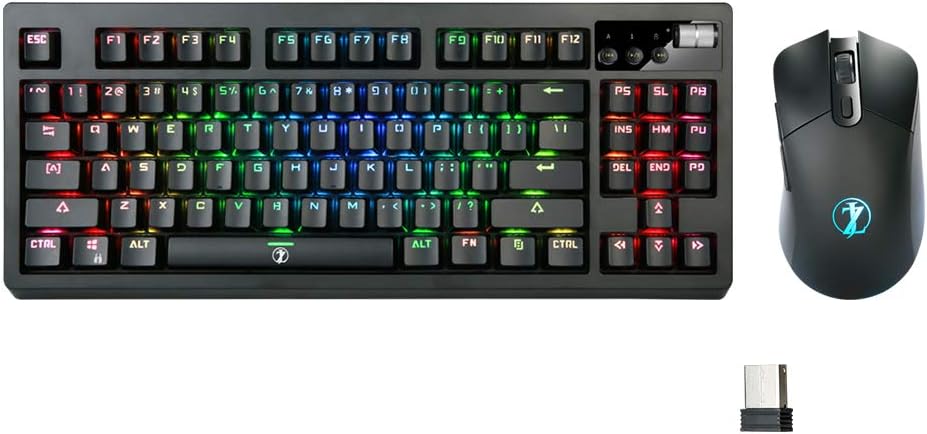 Wireless Mechanical Gaming Keyboard and Mouse, RGB Backlit Rechargeable 3600mAh, Anti-ghosting Keyboard + 7D 3200DPI Mice, Brown Switch, Silver, Pack of 2 I170153