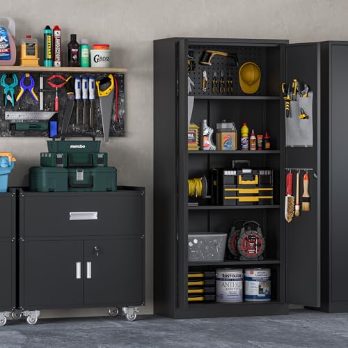 Black Metal Rolling Storage Cabinet with Wheels Q6538