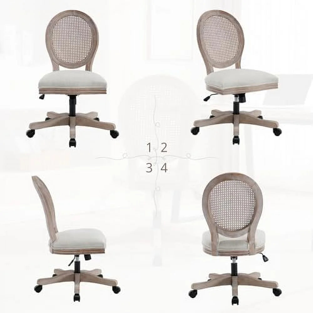 Beige Linen Fabric Armless Swivel Desk Chair with Wheels O5347