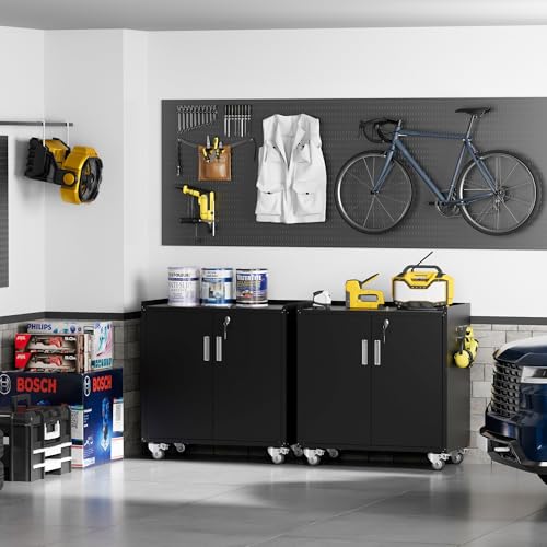 Black Metal Rolling Storage Cabinet with Wheels Q6538