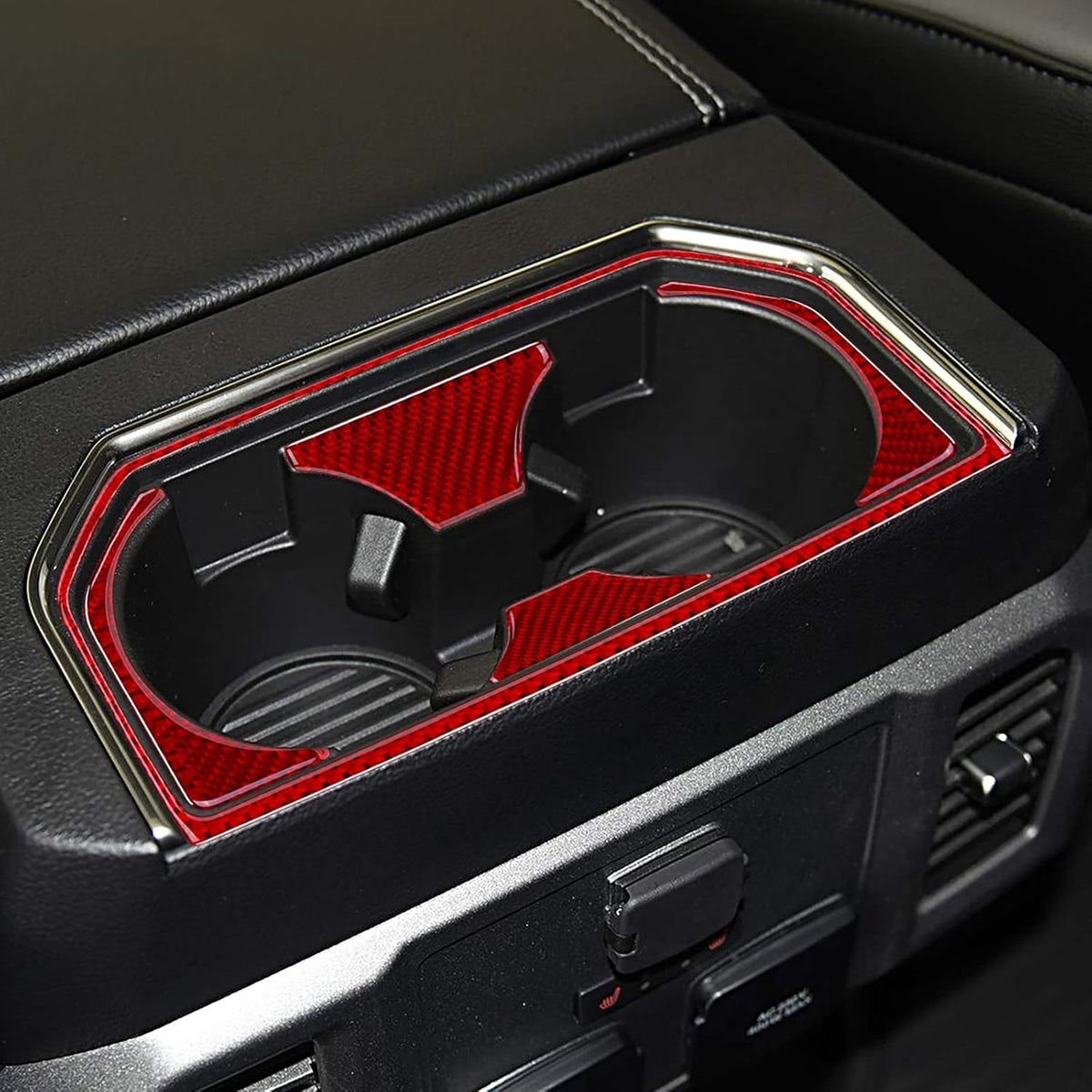 Carbon Fiber Red Rear Cup Holder Panel Trim Cover 5PCS D31453
