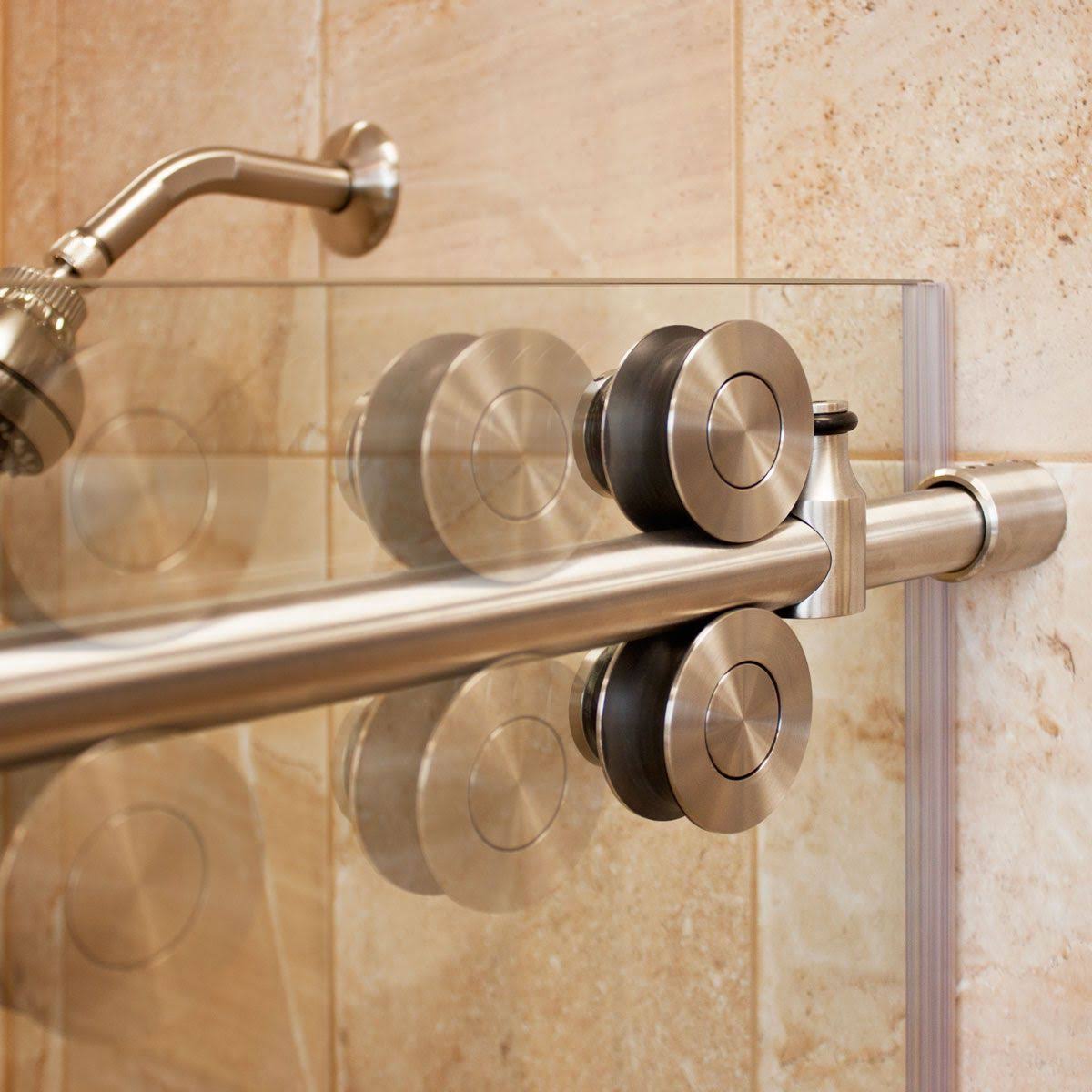 Brushed Nickel Sliding Shower Door with Stationary Panel G706095