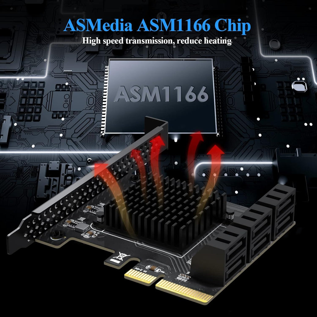 PCIe 4X SATA Card, 6 Ports with 6 SATA Cables, Low Profile Bracket, Non-Raid G31729