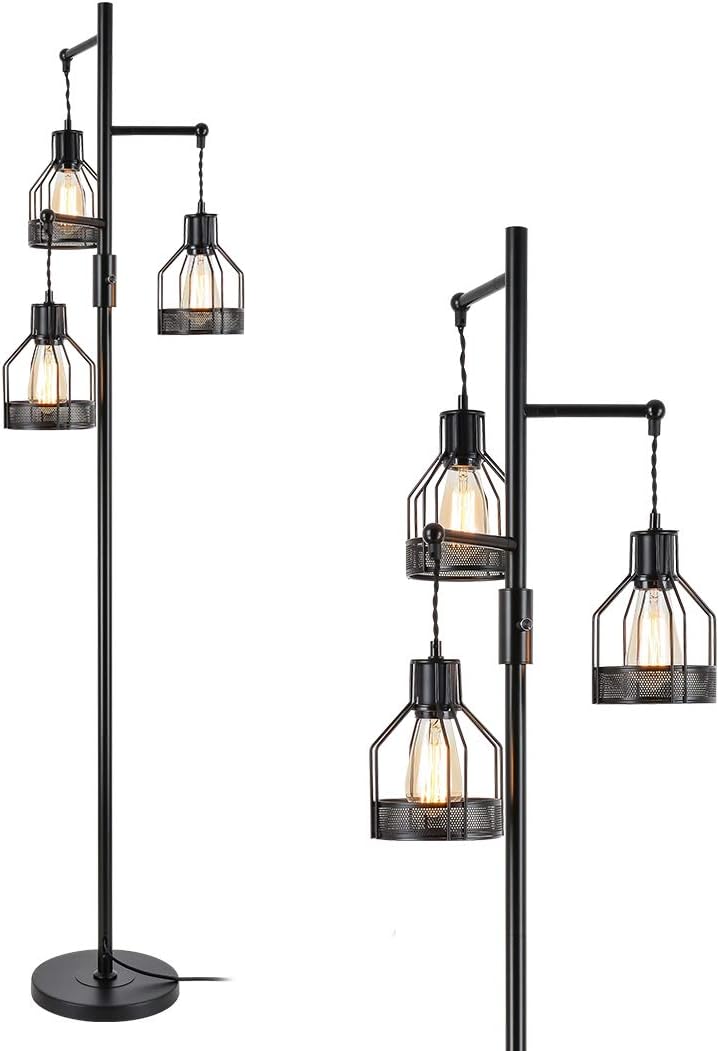 Industrial Floor Lamp with 3 Clear Glass, 64'' Classical Black A7842