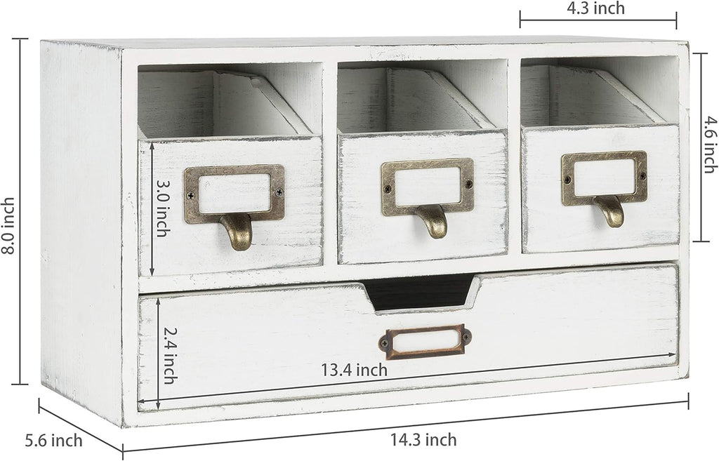 White Wooden Desktop Organizer with 4 Drawers Pack of 2 W1764