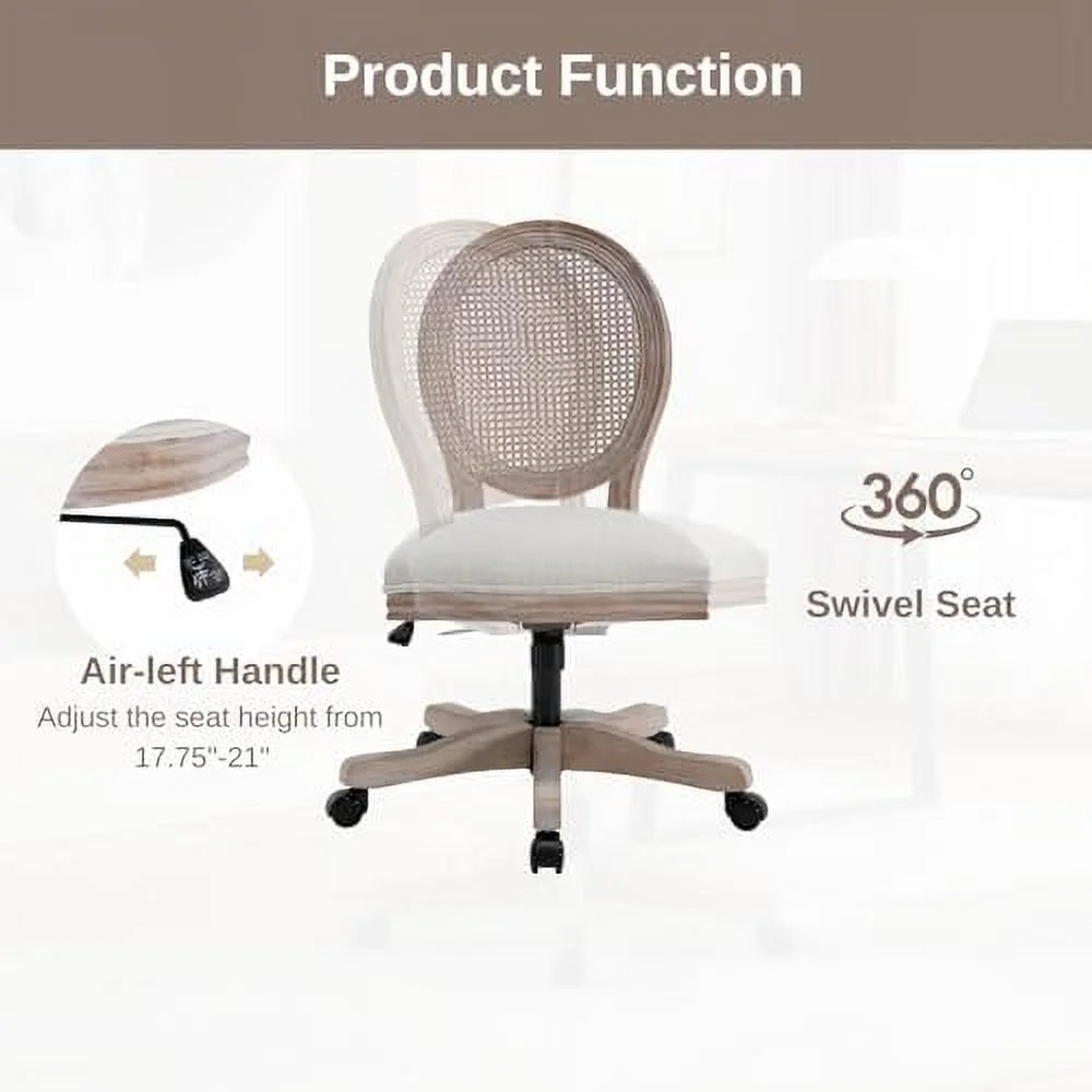 Beige Linen Fabric Armless Swivel Desk Chair with Wheels O5347