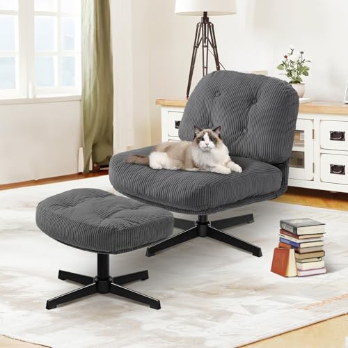 Dark Gray Swivel Accent Chair with Ottoman B272974