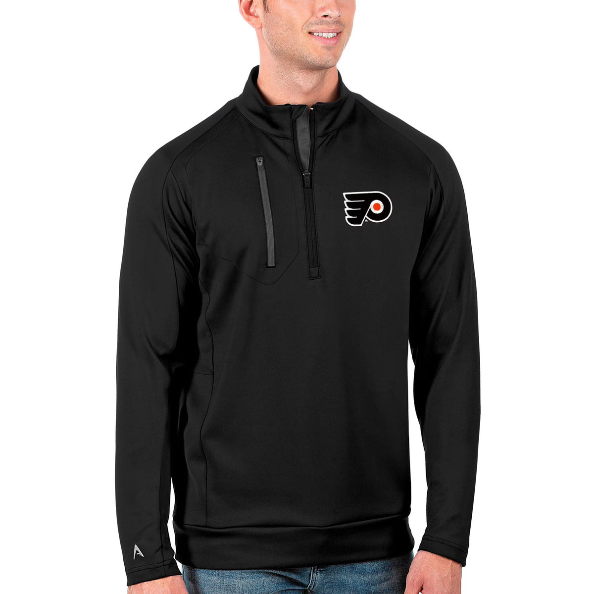 Men's Black Charcoal Quarter-Zip Pullover Jacket X523678
