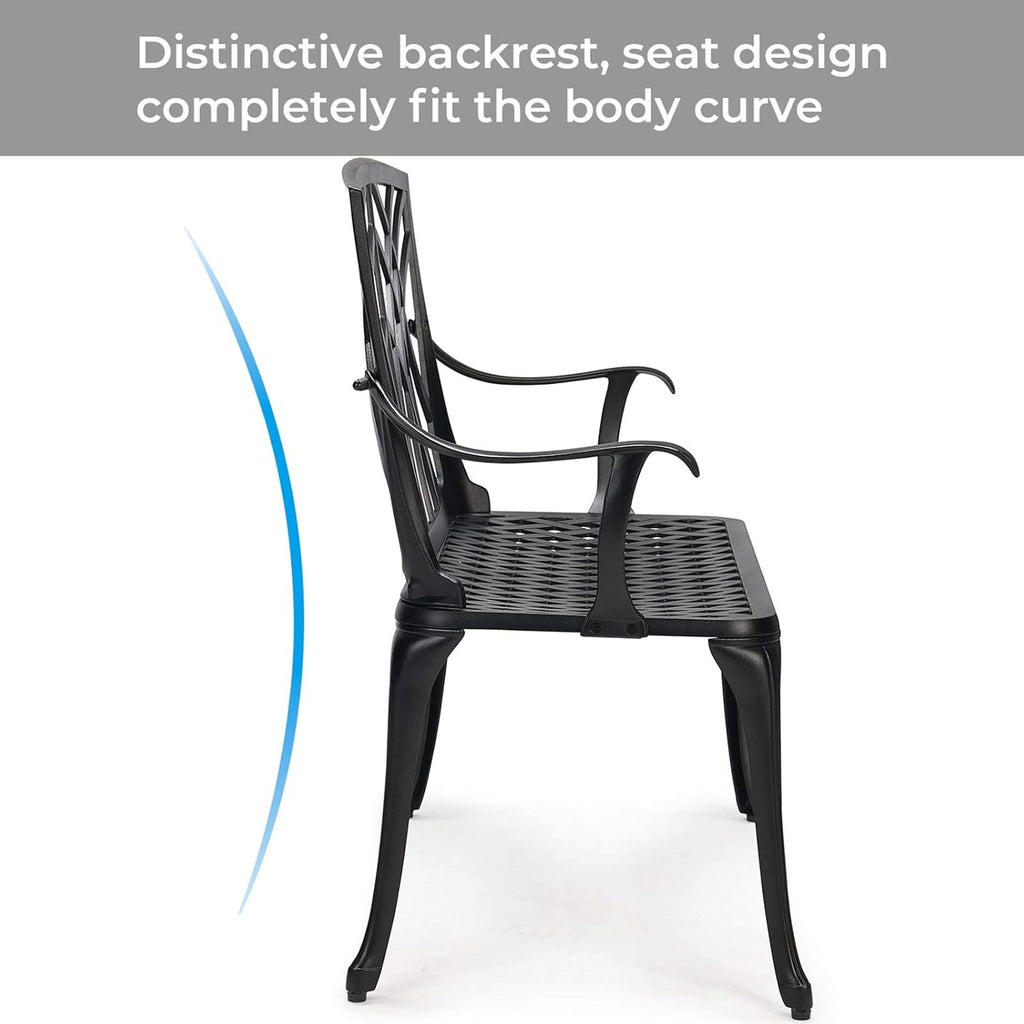 Black Cast Aluminum 2-Person Patio Bench U5758