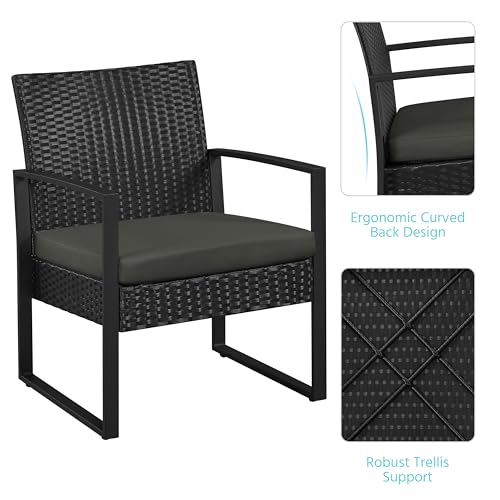 3 Pieces Rattan Bistro Set with Tempered Glass Coffee Table M120