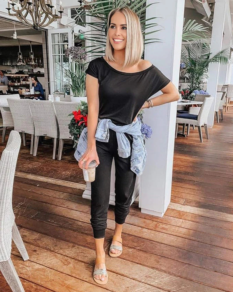 Off-Shoulder Short Sleeve Jumpsuit H92928