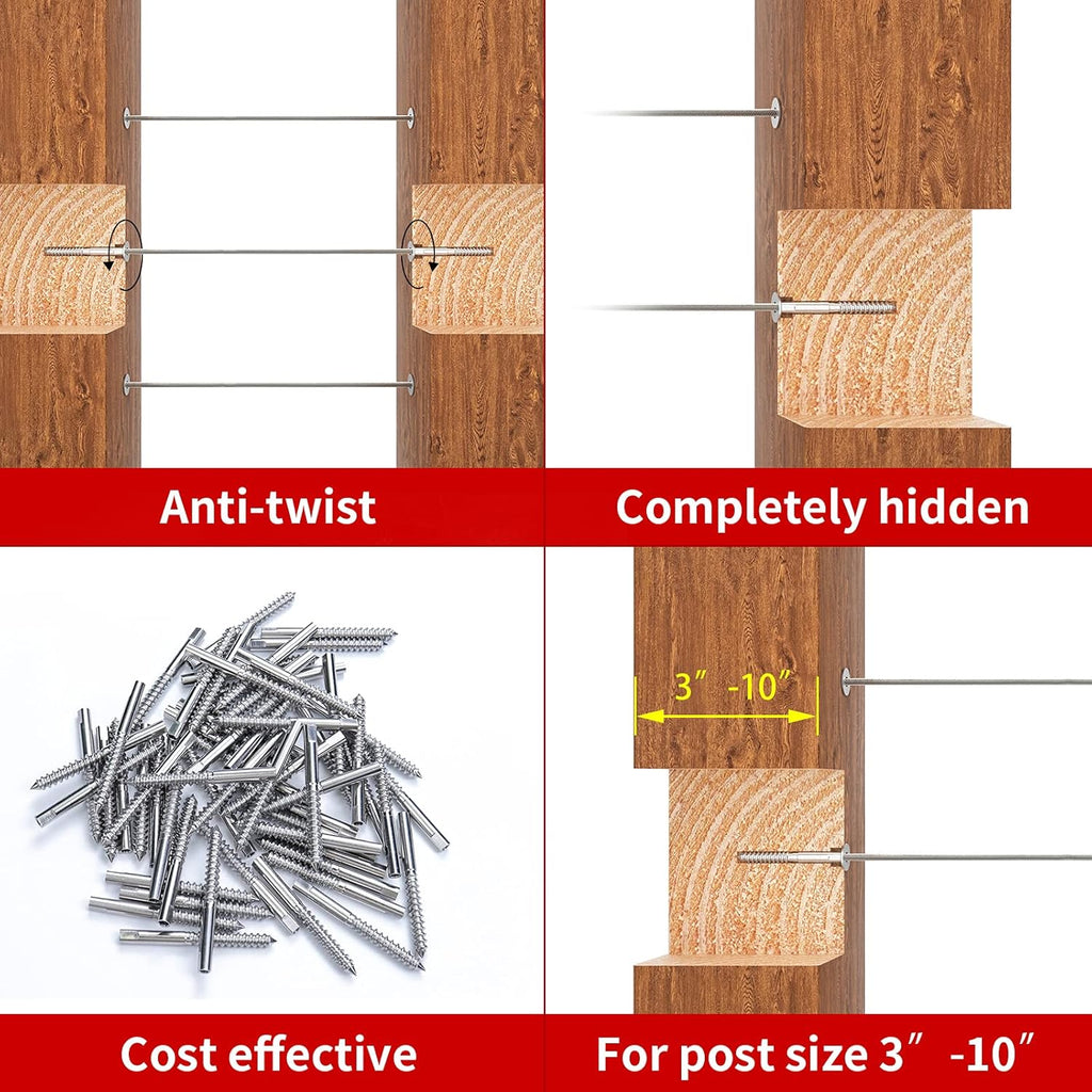 80Pack 1/8 T316 Stainless Steel Swage Lag Screws Cable Railing Hardware Kit Q83357
