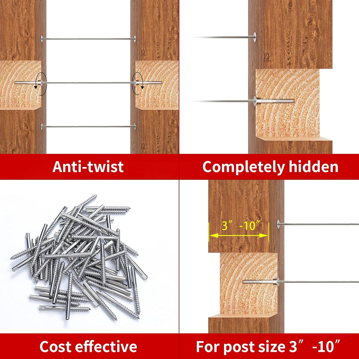 80Pack 1/8 T316 Stainless Steel Swage Lag Screws Cable Railing Hardware Kit Q83357