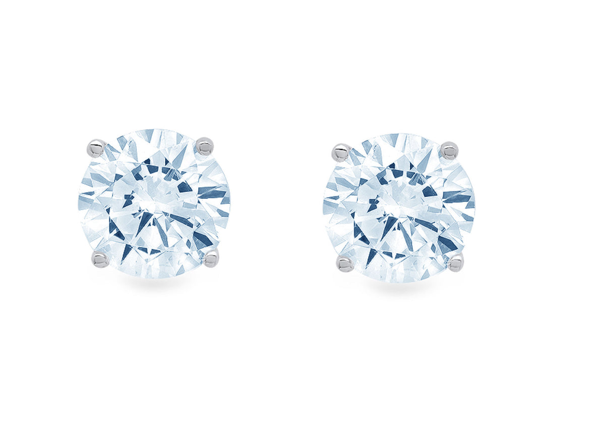 18k White Gold Blue Simulated Diamond Stud Earrings C3805