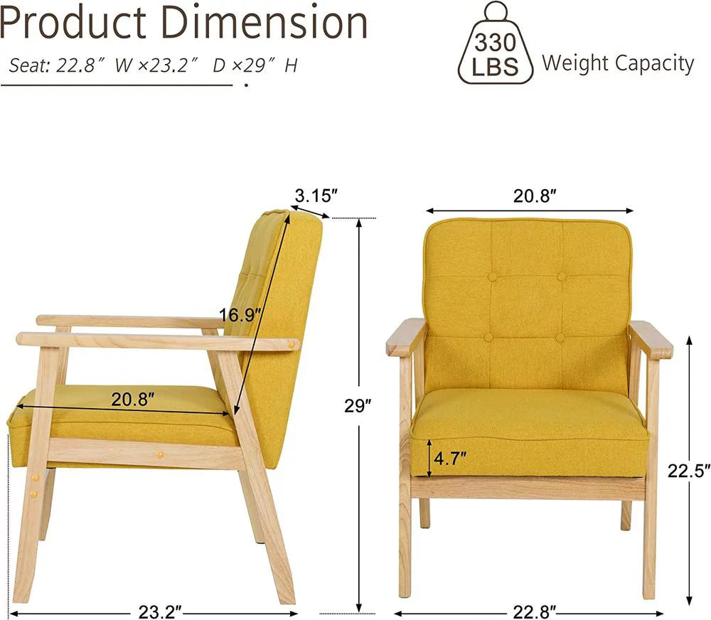 Set of 2 Fabric Wood Accent Chair with Memory Foam Cushions I906