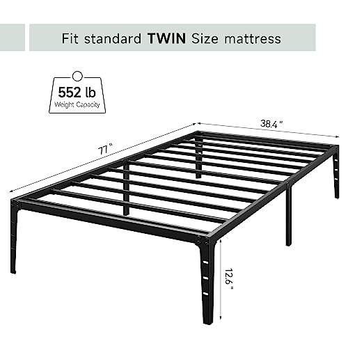Twin Metal Low Profile Bed Frame with Steel Slats Support E83075