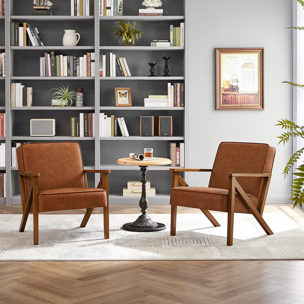 Light Brown PU Leather Armchair with Wood Frame G33641