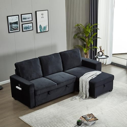Brown Velvet L-Shaped Sectional Sofa with Storage Chaise A5928