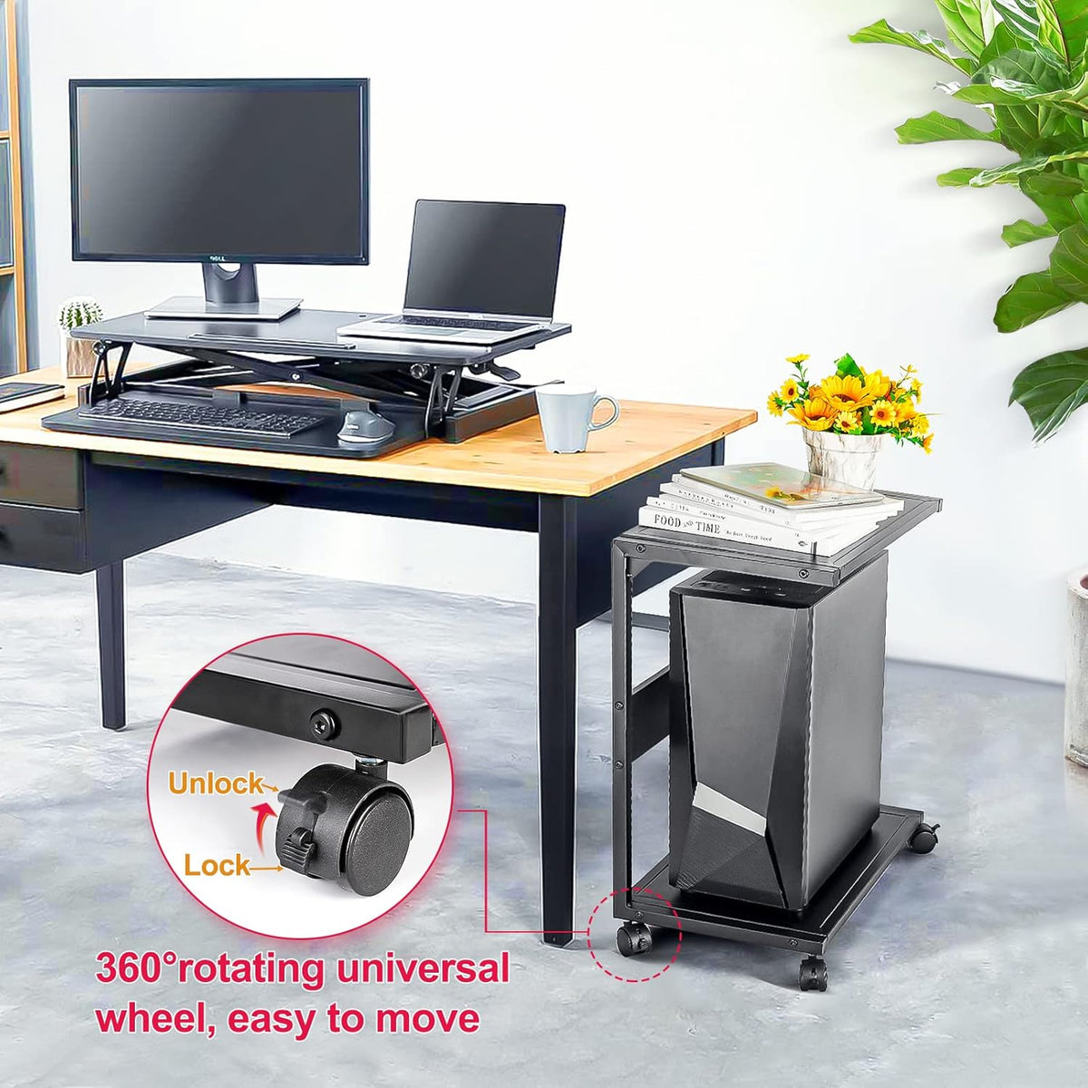 2-Tier Metal PC Stand with Locking Caster Wheels G4524