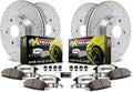 Front and Rear Carbon Fiber Brake Pads with Drilled & Slotted Brake Rotors Kit J7525