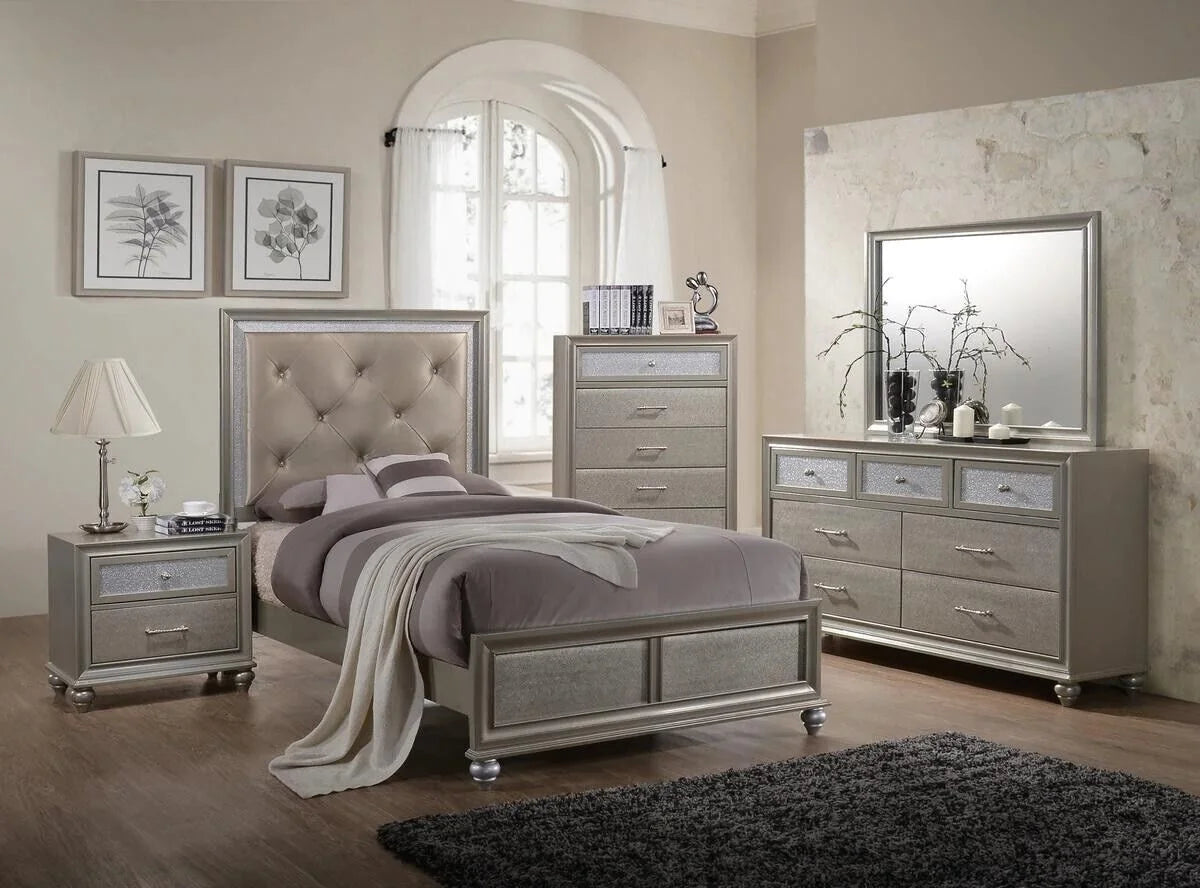 Twin Size 4pc Bedroom Set Bed Dresser Mirror Nightstand W10527