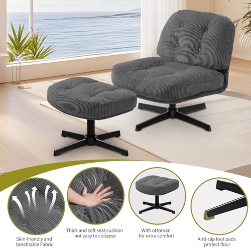 Dark Gray Swivel Accent Chair with Ottoman B272974