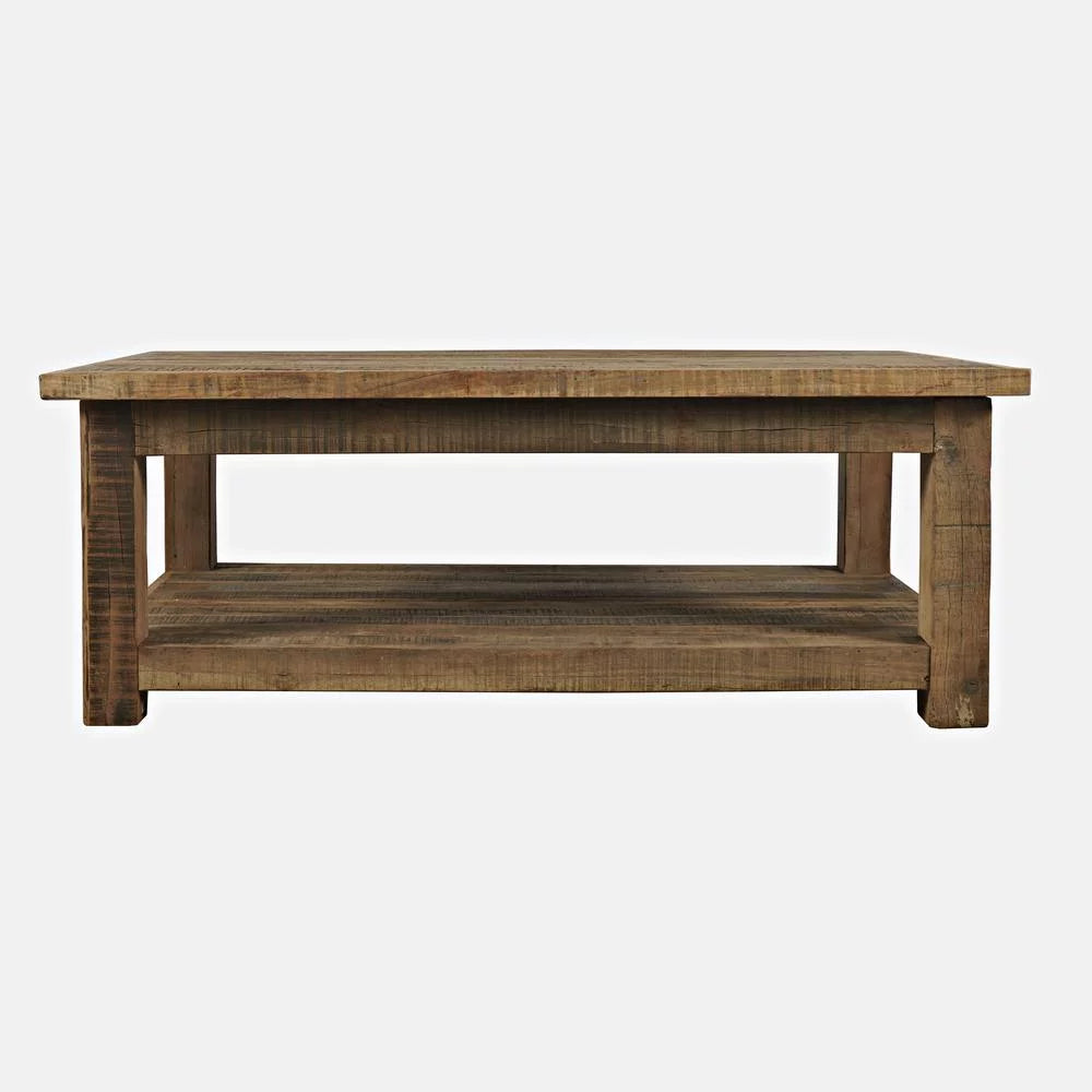 50" Rustic Solid Wood Coffee Table with Storage Shelf J98802
