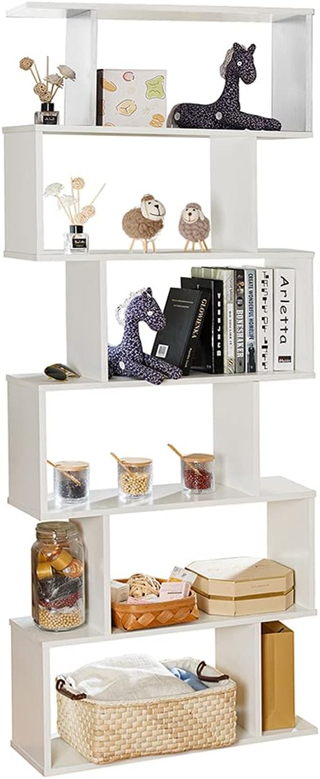 6-Tier White Wooden Bookcase and Room Divider G152393