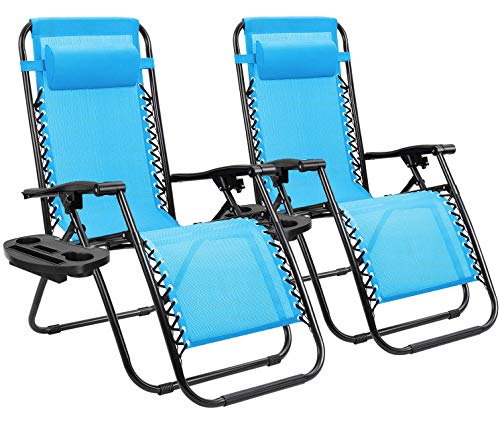 Blue Zero Gravity Chair Set of 2 with Cup Holder I1639