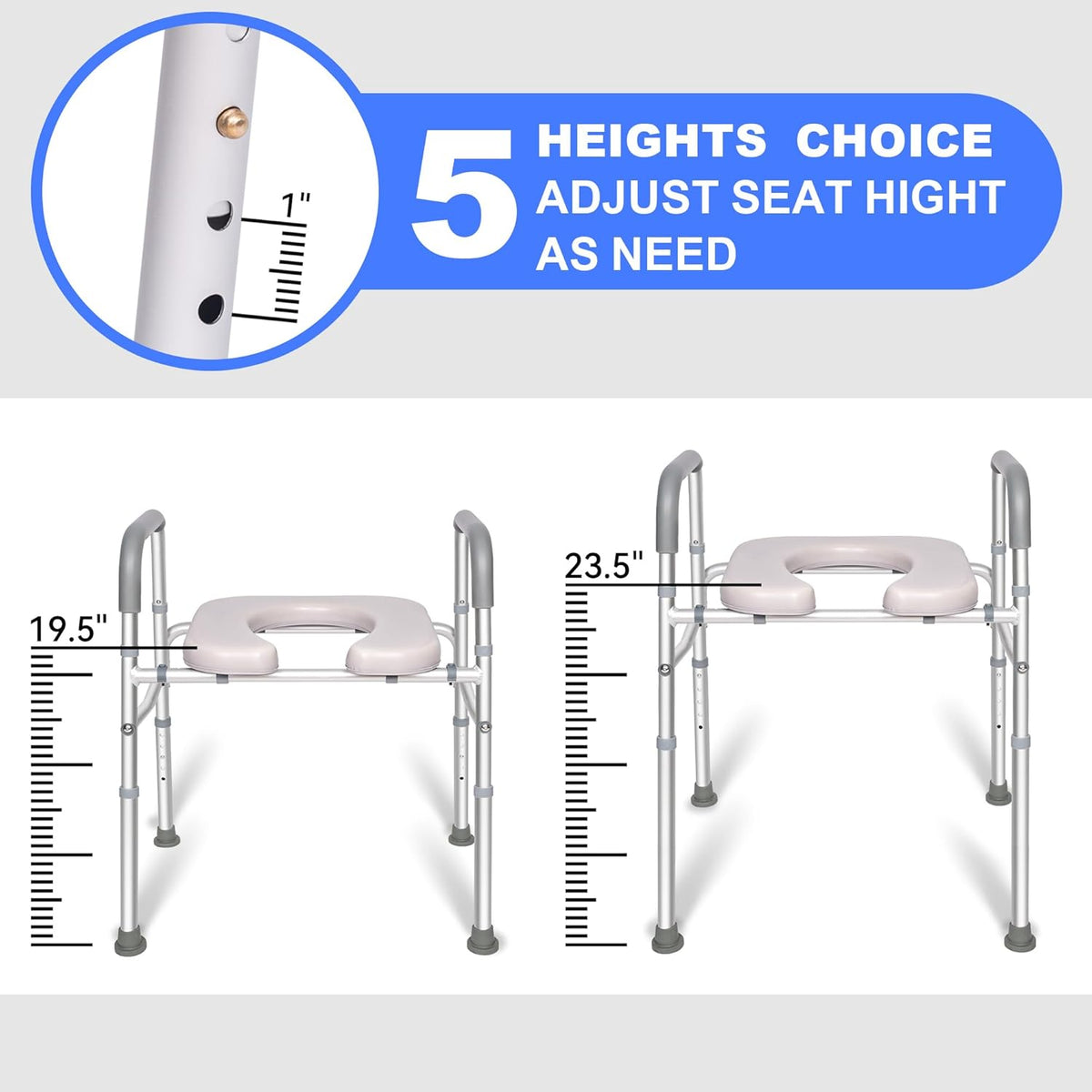 Raised Toilet Seat with Handles, Width Adjustable, 400 lbs O606496