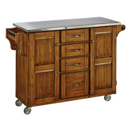 Oak Kitchen Island with Stainless Steel Top U578614