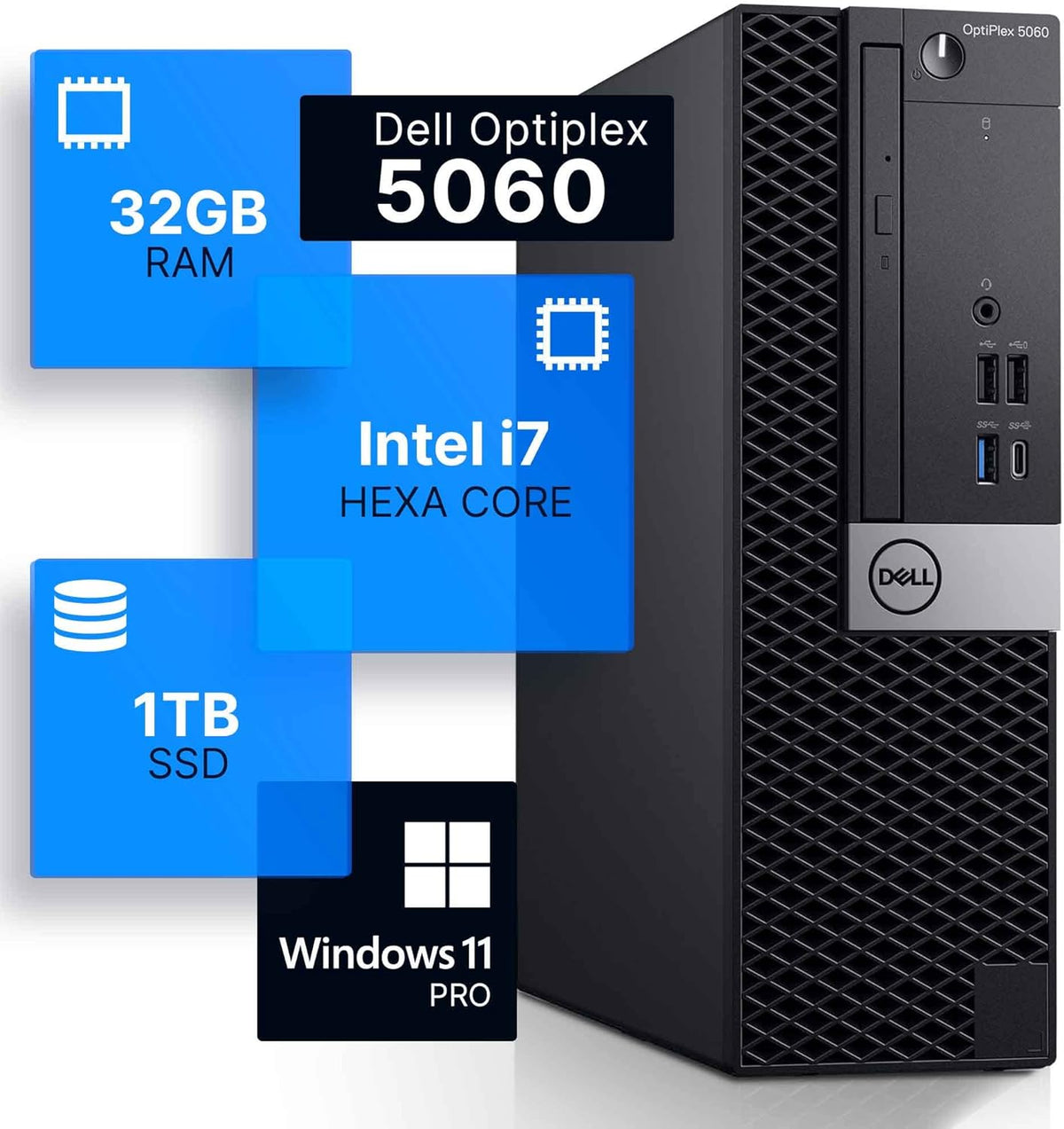 Black Hexa Core Intel i7 32GB DDR4 RAM 1TB SSD Windows 11 Professional Desktop Computer G6418