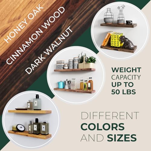 Solid Wood Floating Shelves, Set of 2, Honey Oak N71188
