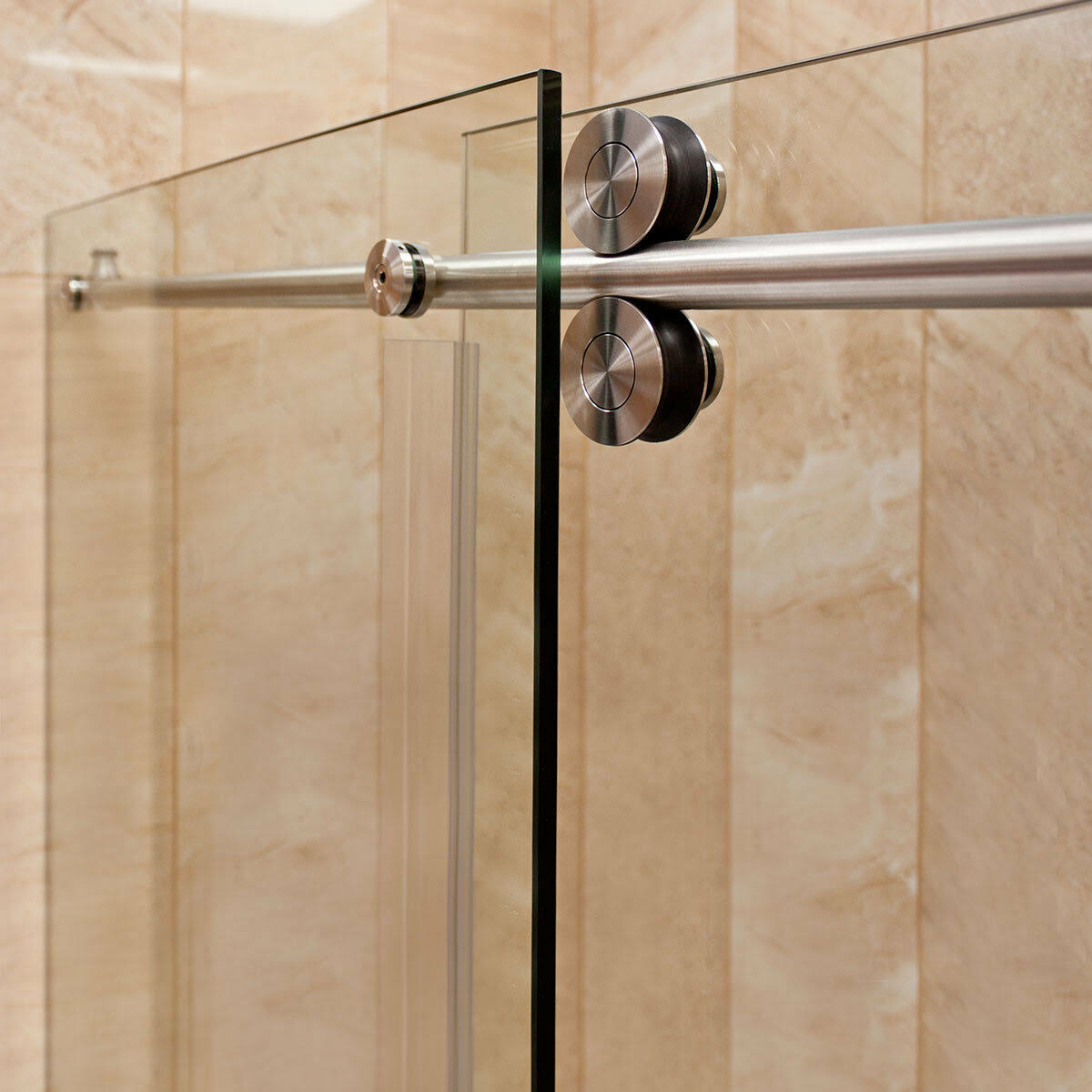 Brushed Nickel Sliding Shower Door with Stationary Panel G706095