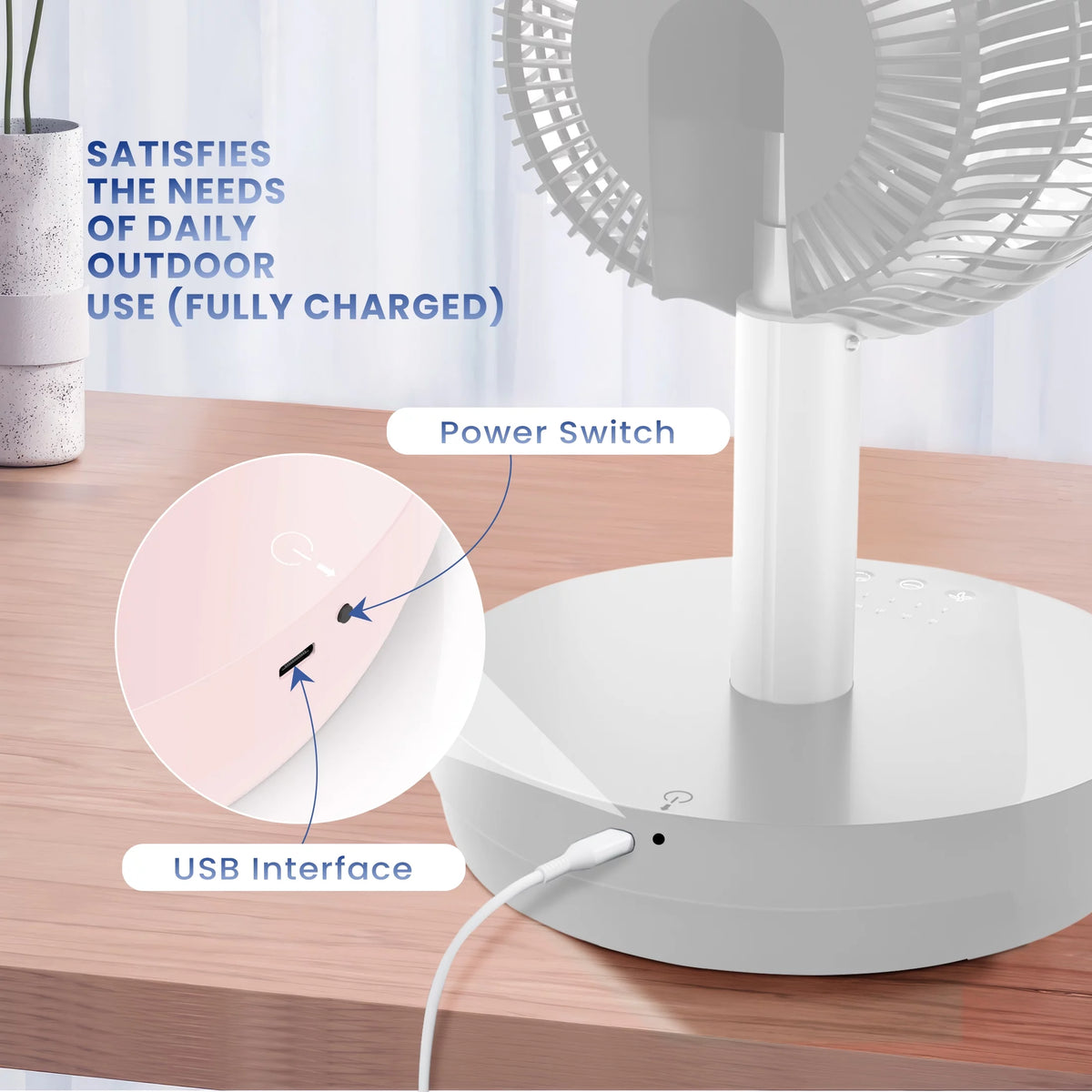 Portable Foldable Rechargeable Standing Fan with Remote Control White S356774
