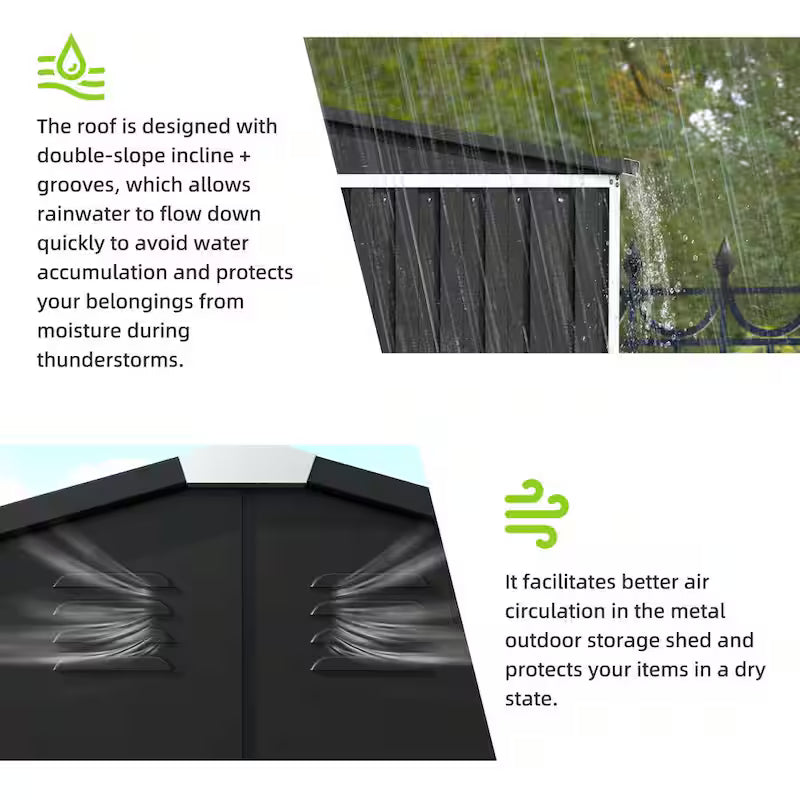 Black Metal Outdoor Storage Shed with Air Vents B6601