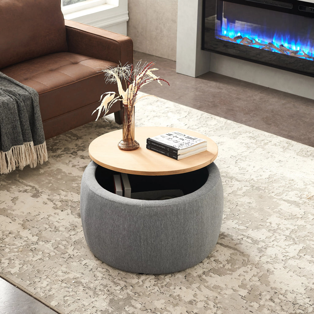 Dark Gray Round Storage Ottoman L812