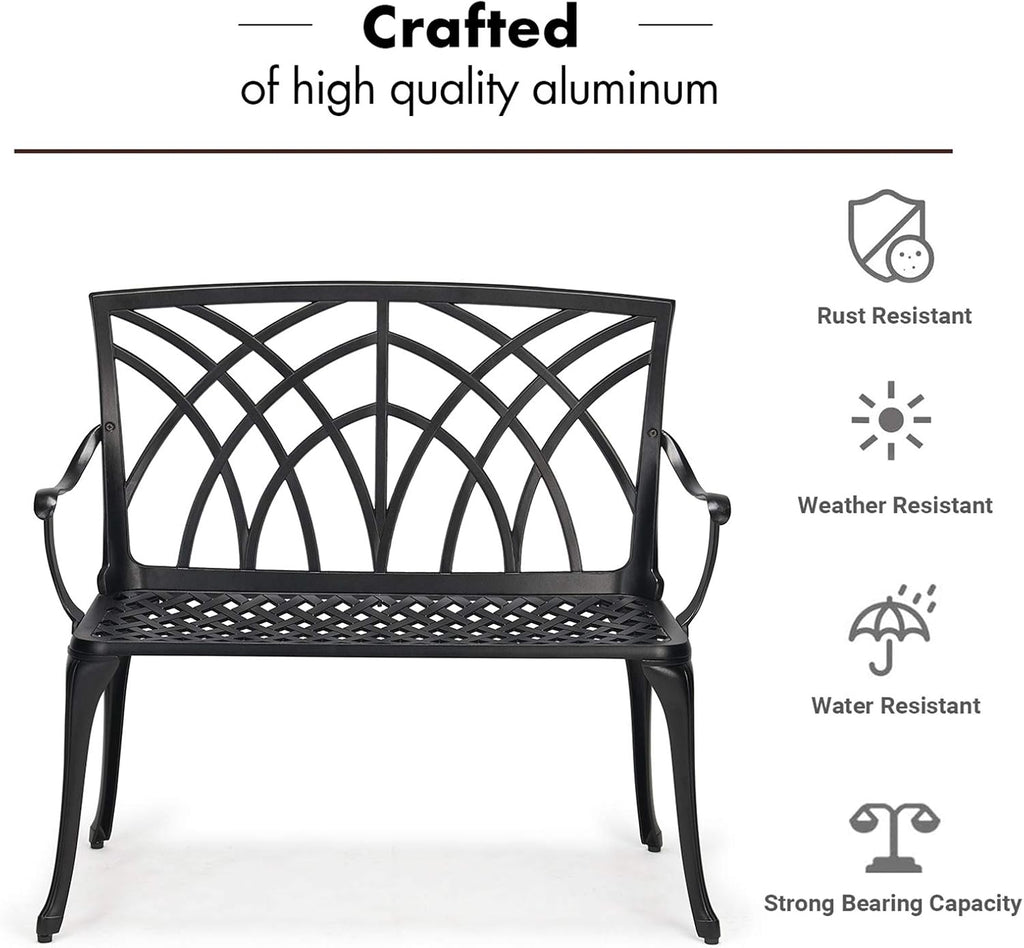 Black Cast Aluminum 2-Person Patio Bench U5758