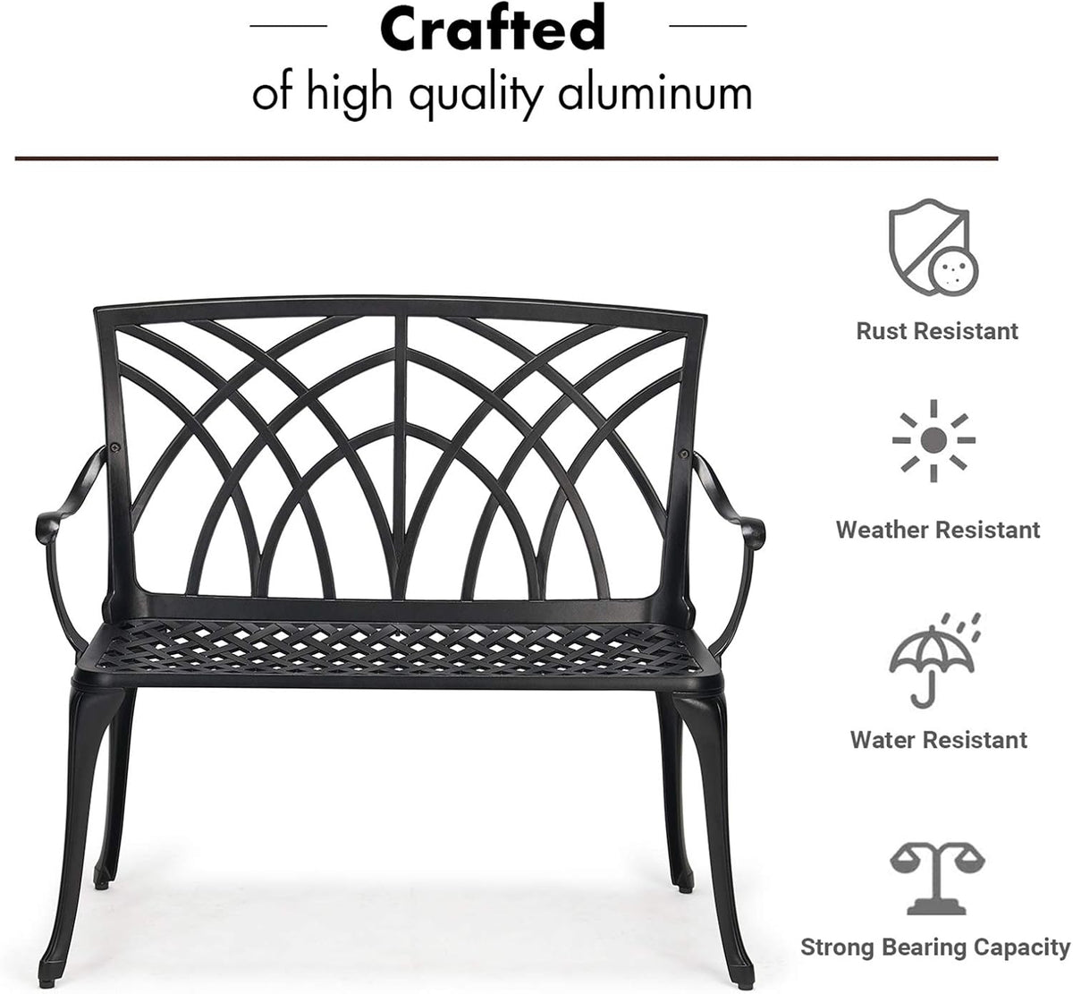 Black Cast Aluminum 2-Person Patio Bench U5758