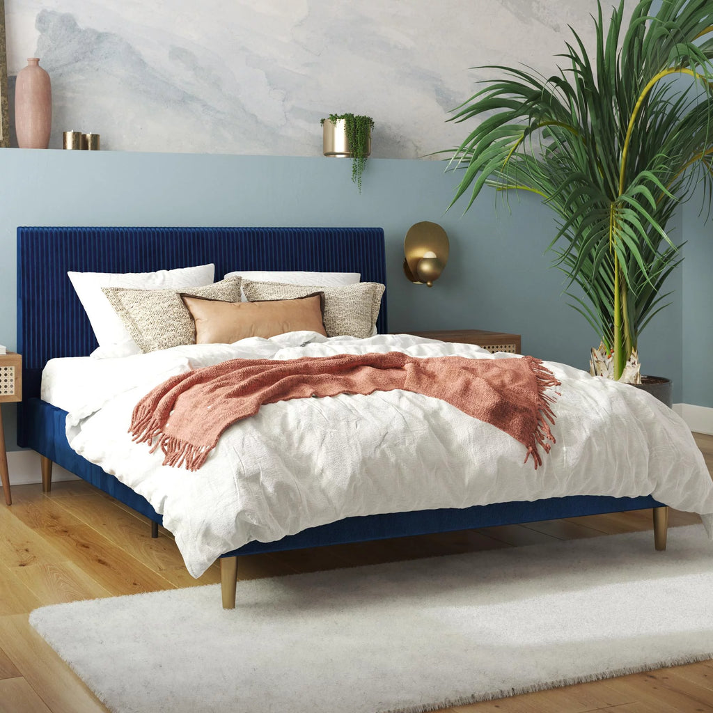 Ivory Velvet Queen Upholstered Bed with Headboard W689352