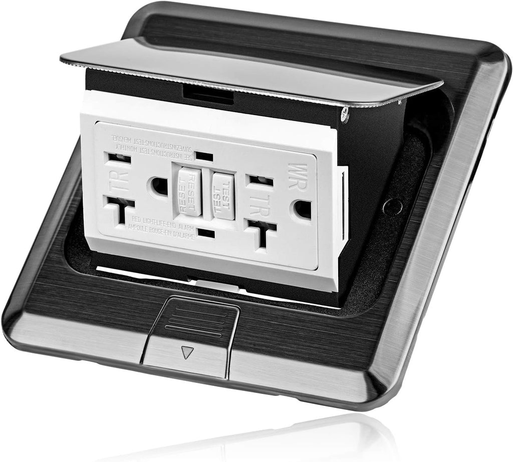 Pop Up Floor Electrical Outlet Stainless Steel Box Kit, 20A Tamper-Resistant Receptacle Outlet P61372
