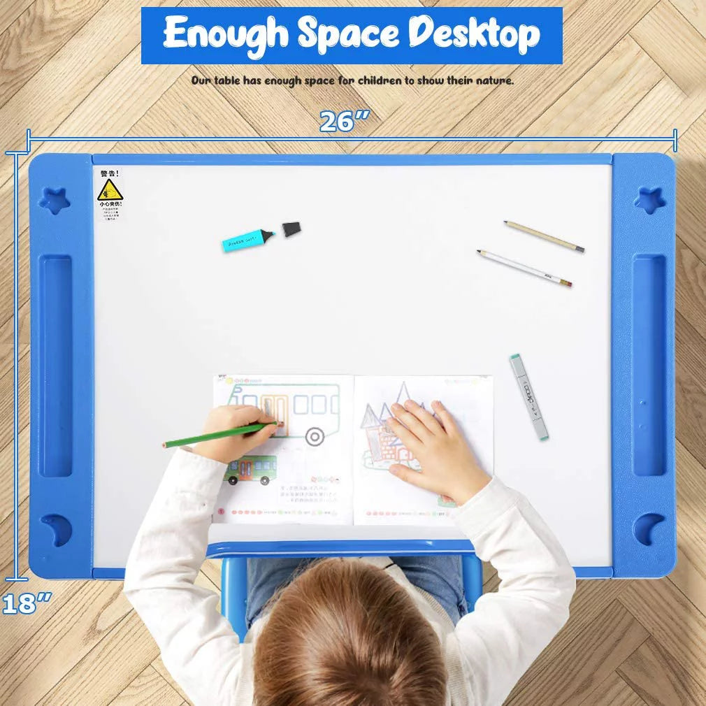 Kids Desk and Chair Set with Tilt Desktop, Height Adjustable, Storage Drawers, Blue M9875