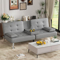 Grey Faux Leather Foldable Futon Sofa Bed with Removable Armrests J9320