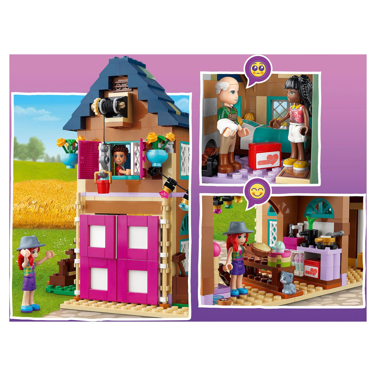 Farm House Set with Toy Horse Stable Tractor and Trailer D622