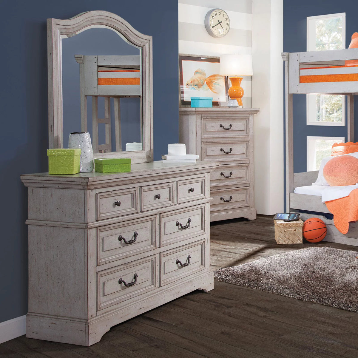 Antique Gray 7 Drawer Double Dresser L95805
